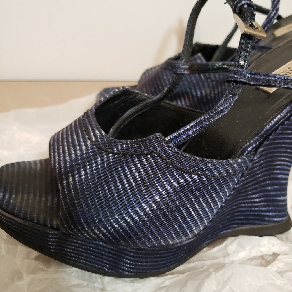 GENTLY USED PRADA WEDGES DENIM LOOK 3.5 1/2  50.00 or offer